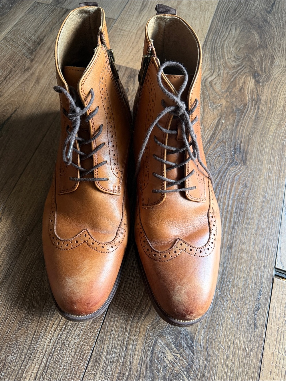 Aldo Cognac Leather Wingtip Lace-Up Derby Boots